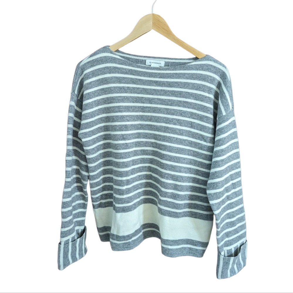 NWOT Club Monaco Grey and White Stripe Wool Blend Sweater Size Medium